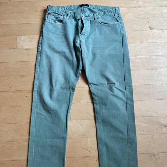 Paul Smith mens stretch green jeans sz 34L button fly tapered fit - Picture 1 of 6